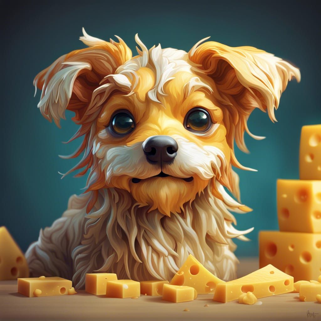 Cute Cheese Dog Portrait in Hyperdetailed Style