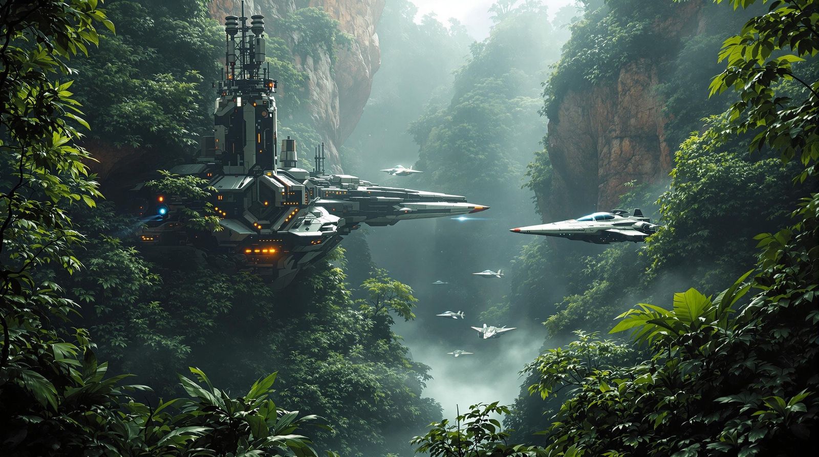 Hidden Rebel Base in Jungle Canyon: Sci-Fi Realism