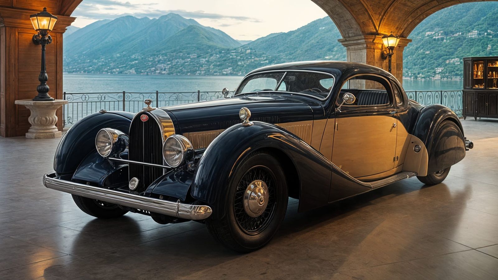 Customized 1932 Bugatti Royale in Luxurious Garage