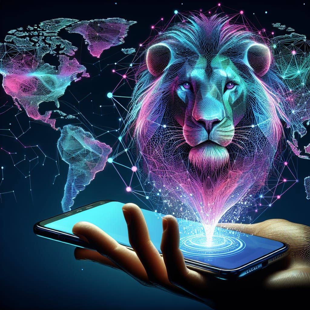 Future Holographic Cityscape Unveils Lion and Map in Vibrant...