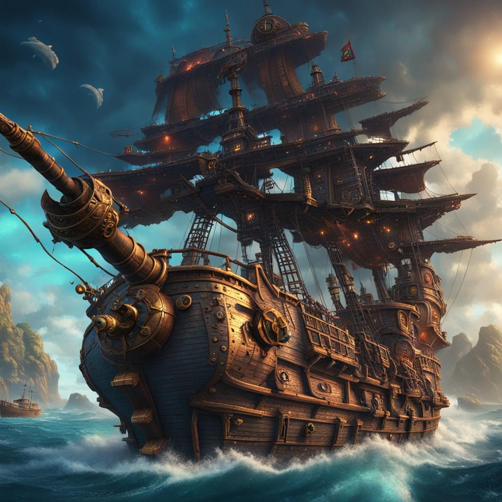 Plasma Cannon Pirate Ship in Detailed Matte Painting