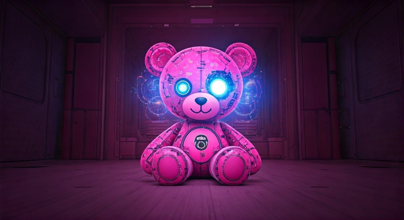 Futuristic Robotic Teddy Bear Projecting Solar System
