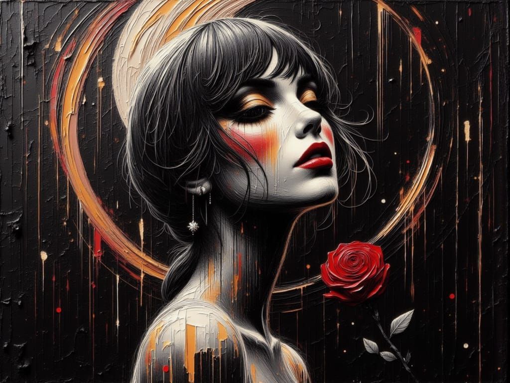 Minimalist Female Model with Iridescent Zen Lines