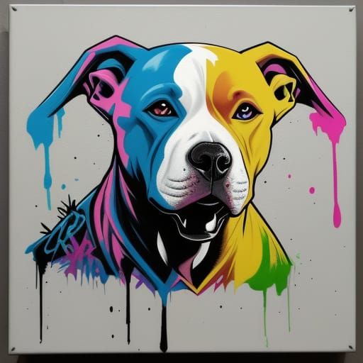 Vibrant Punk Pitbull Painting in Graffiti Style