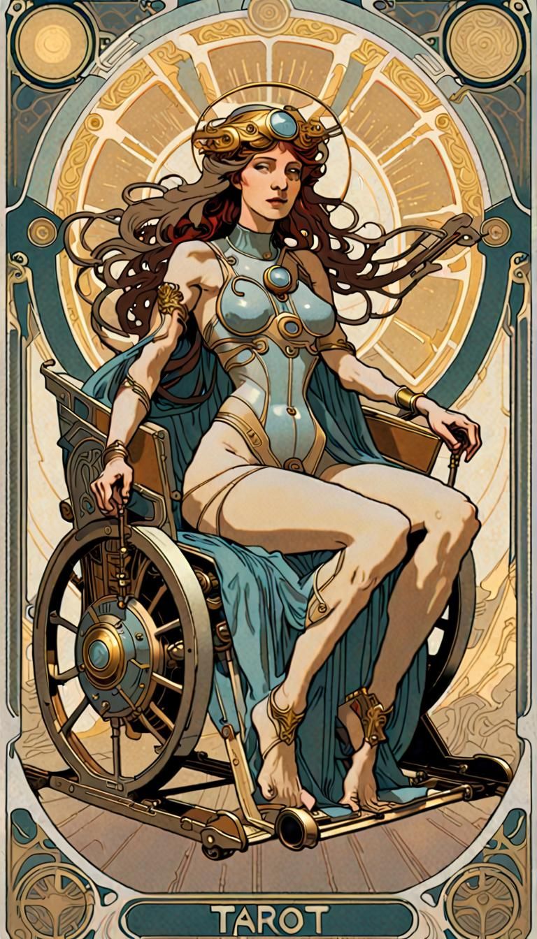 Futuristic Chariot Tarot Card in Art Nouveau Style