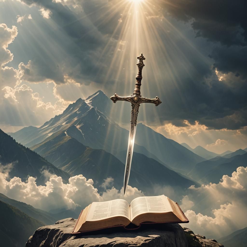 Sword on Mountain Bathed in Divine Light