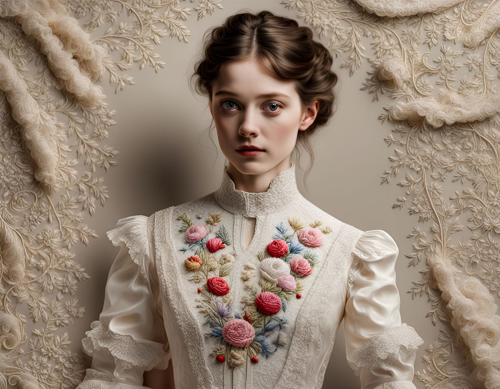 Exquisite Victorian Embroidery on Light Fabric