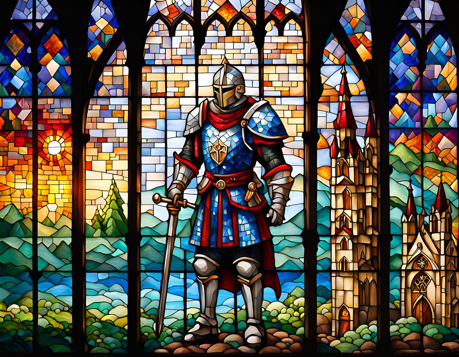 Gothic Cathedral Stained Glass Knight