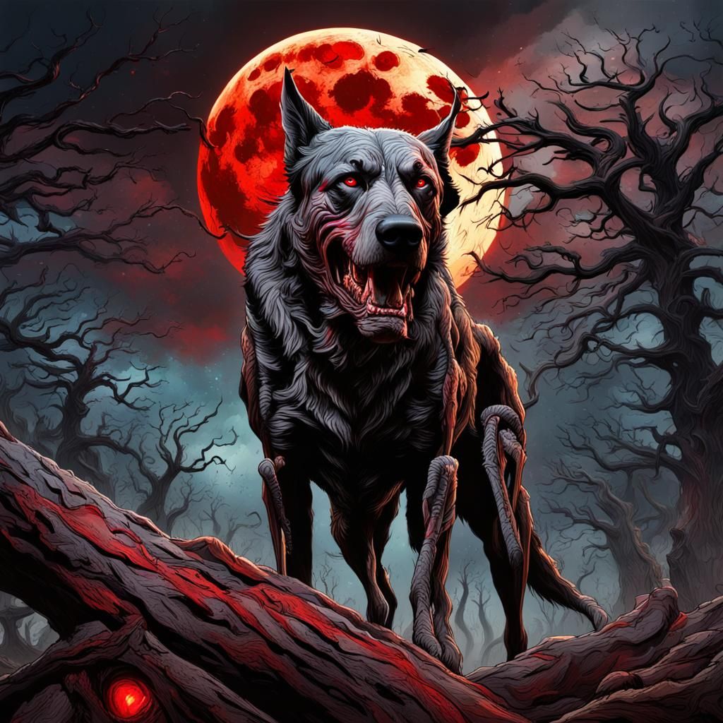 Hound of Baskervilles in Dead Forest, Hyperrealistic