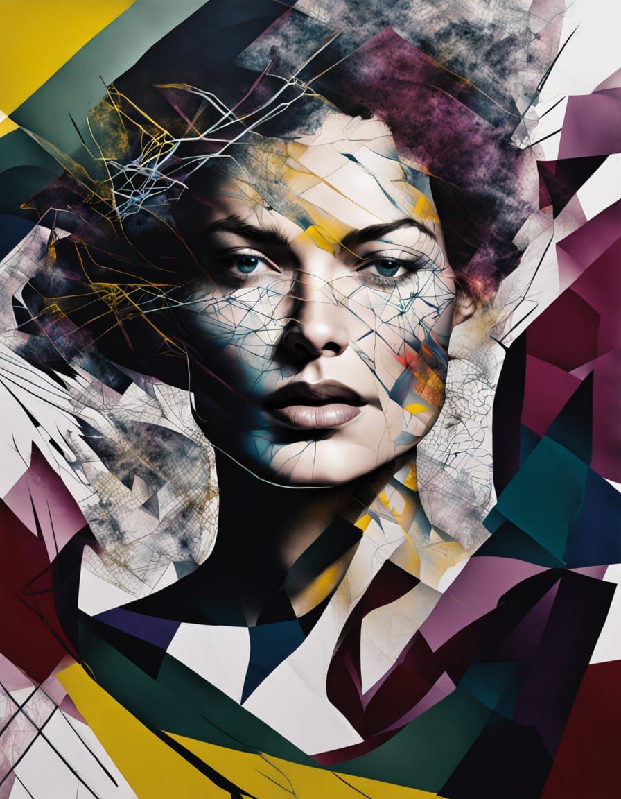 Abstract Portrait of Dissolving Feminine Beauty in Jewel Ton...