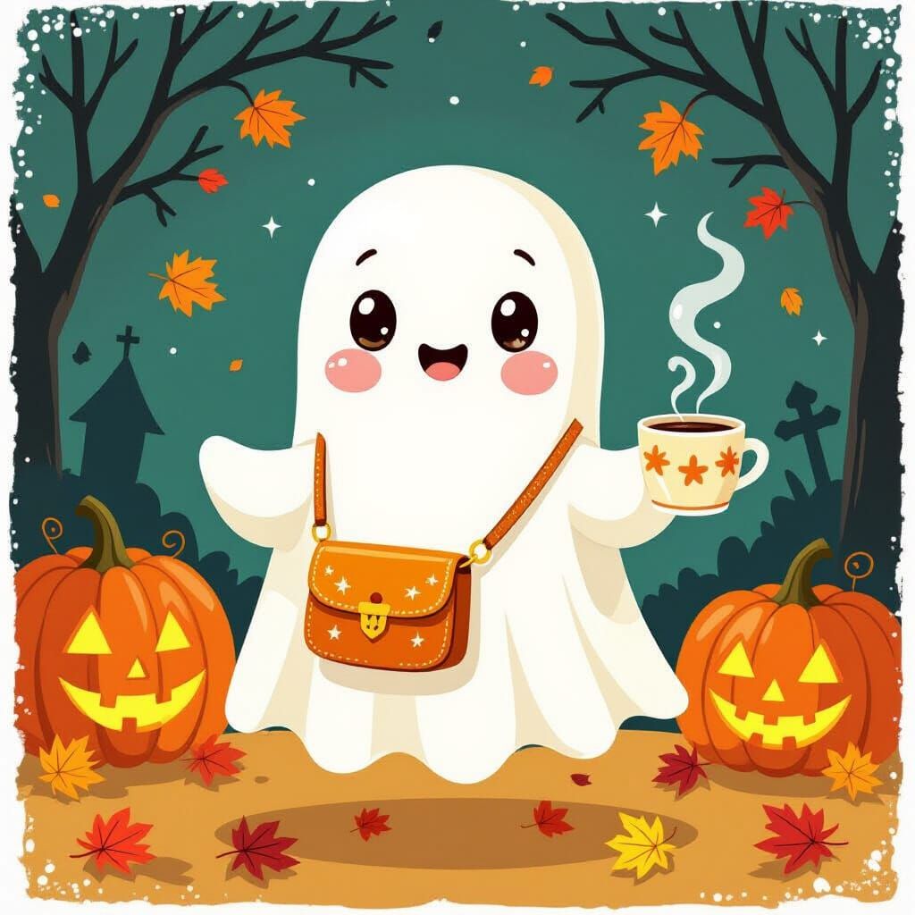 Cute Ghost Coffee Holder with Crossbody Purse for Halloween