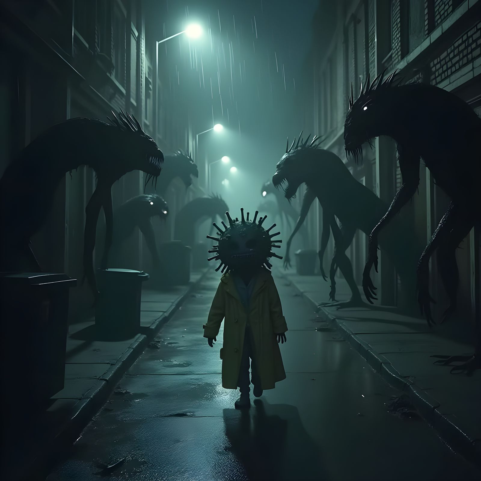 Viral Outcast Tormented by Monstrous Shadows in Dark Alley