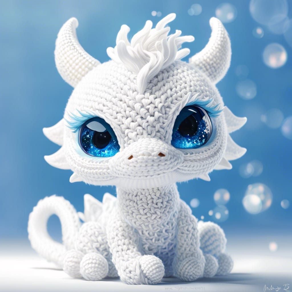 Adorable Crochet Dragon Chibi with Button Eyes