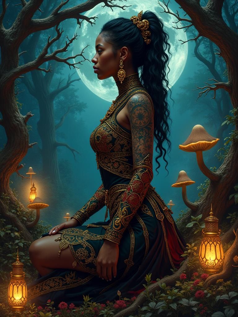 Mystical Forest Queen in Klimt Style