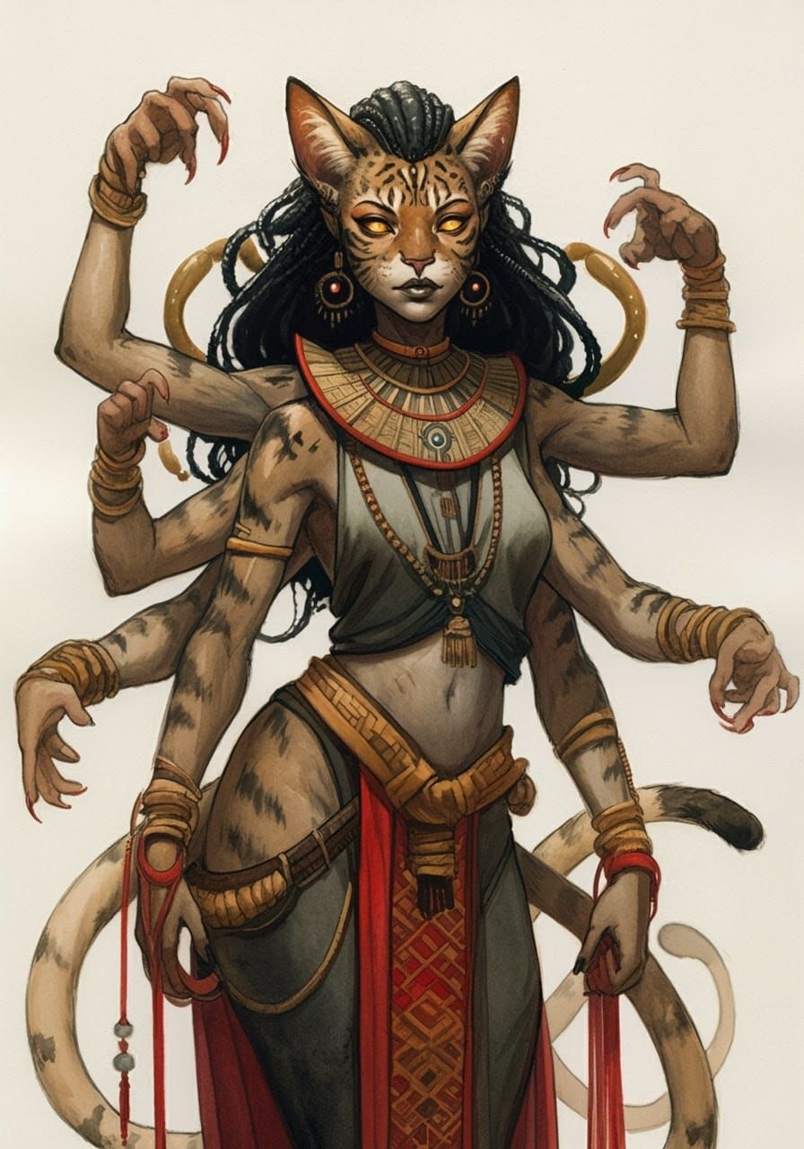 Extraterrestrial Feline Goddess in Maximalist Fantasy Attire