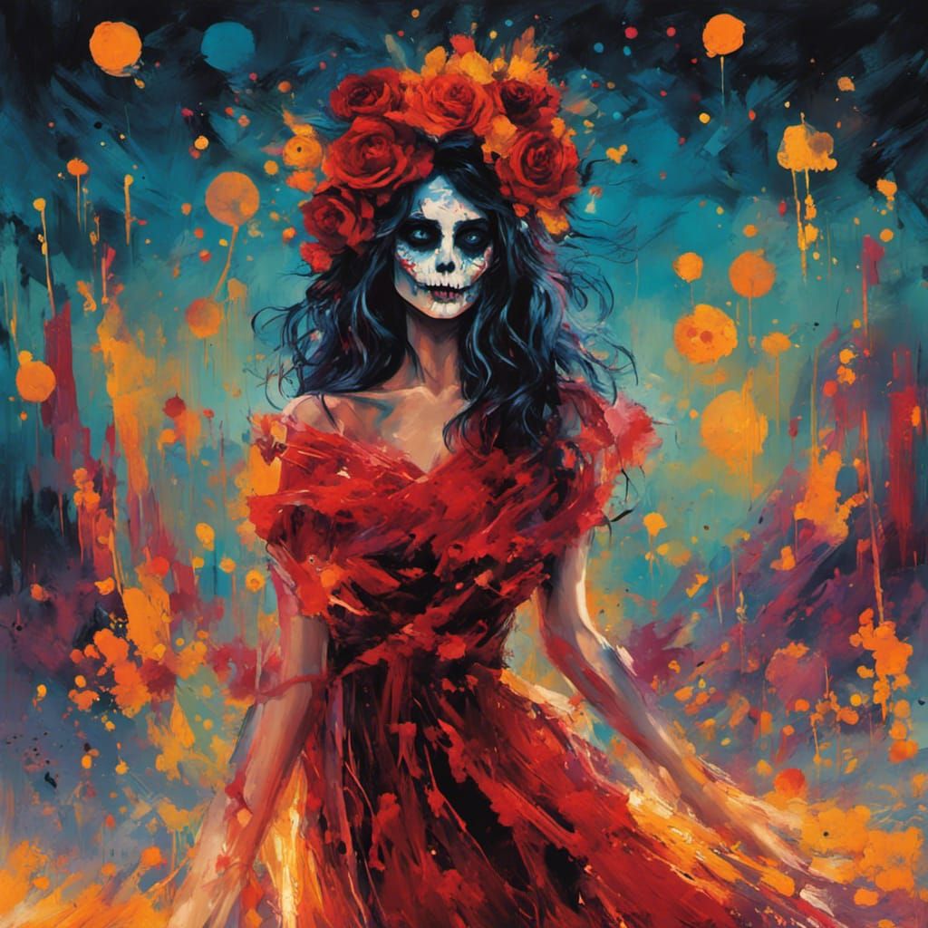 Day of the Dead Llorona in Dark Surrealist Style