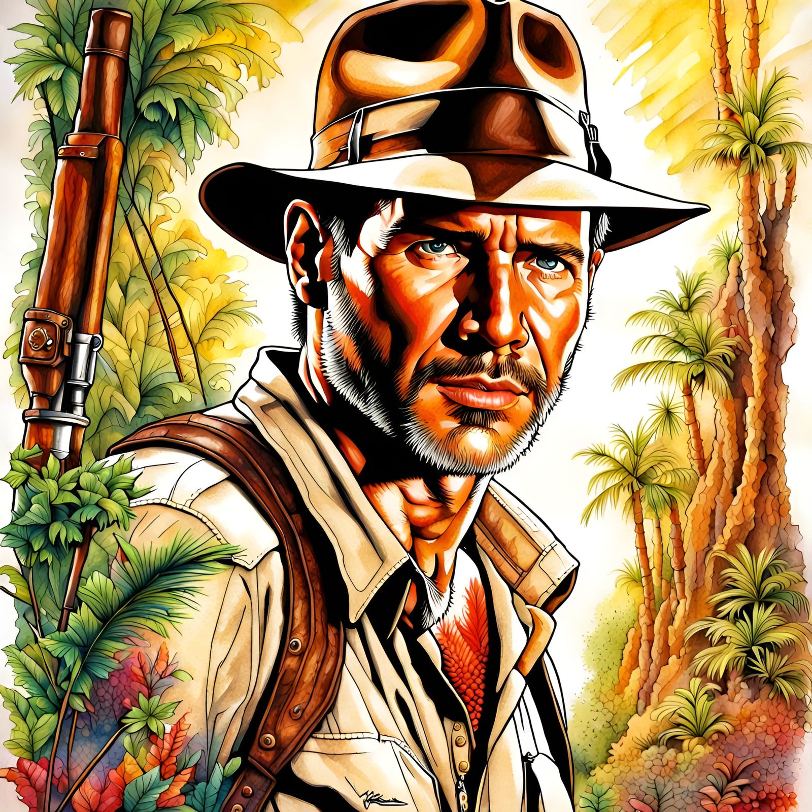 Detailed Ink Drawing of Indiana Jones