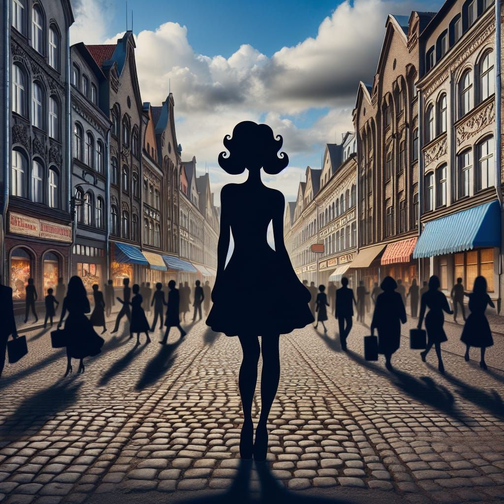 Comical Silhouette in Realistic Cityscape