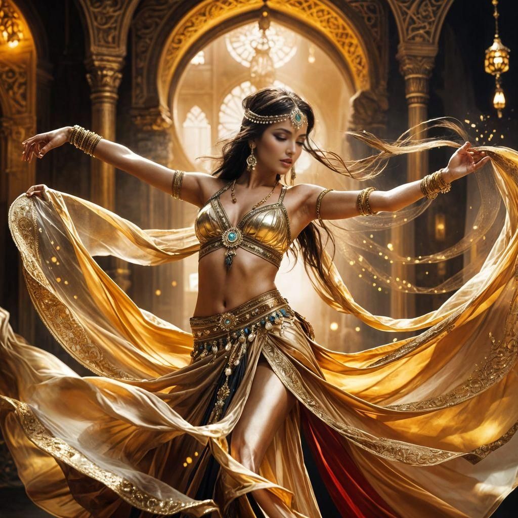 Elegant Belly Dancer in Swirling Silk