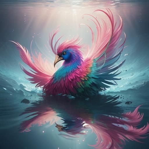 Woman with Peacock Feather Hair in Splash Art