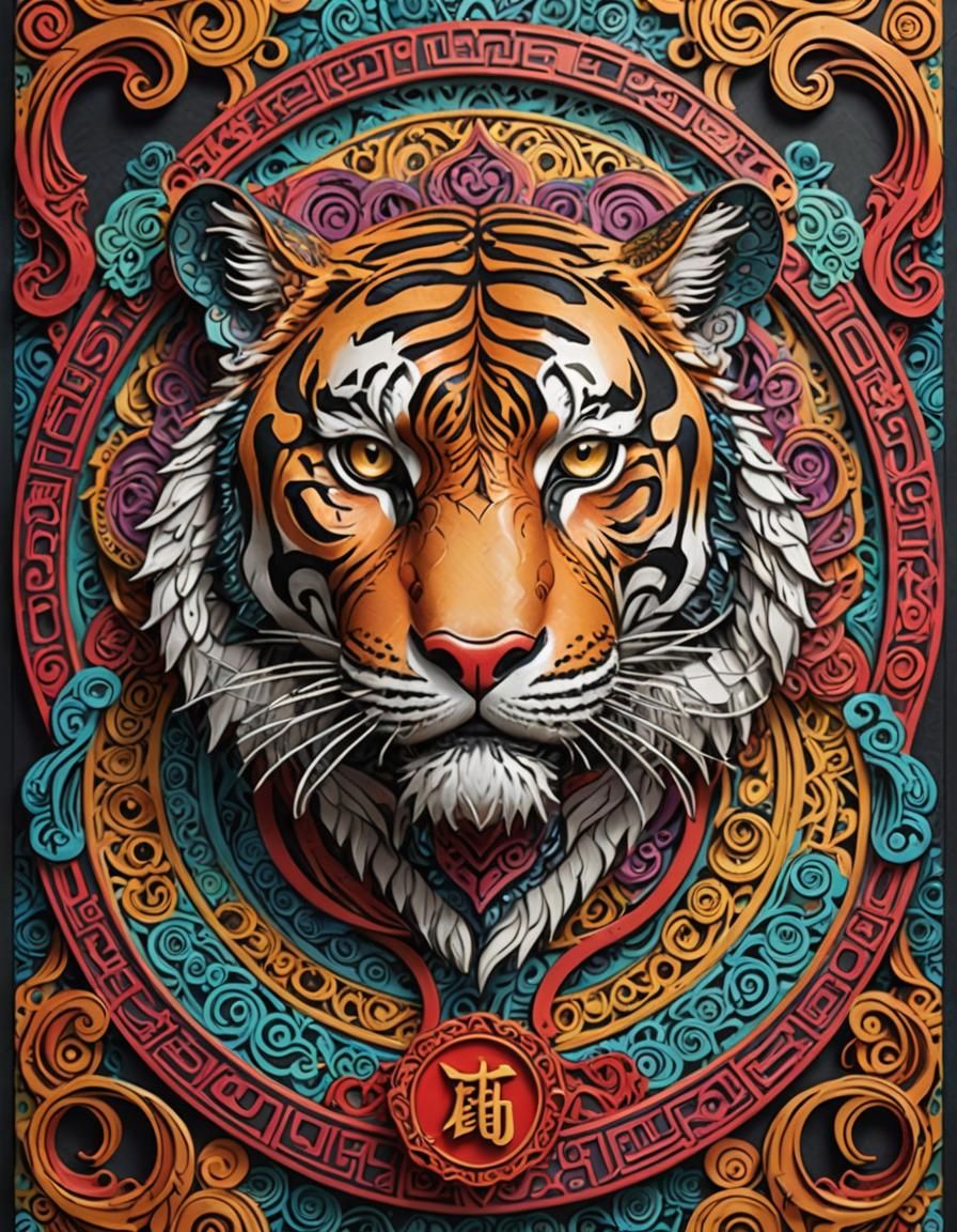 3D Tiger Zodiac Card with Zentangle Borders