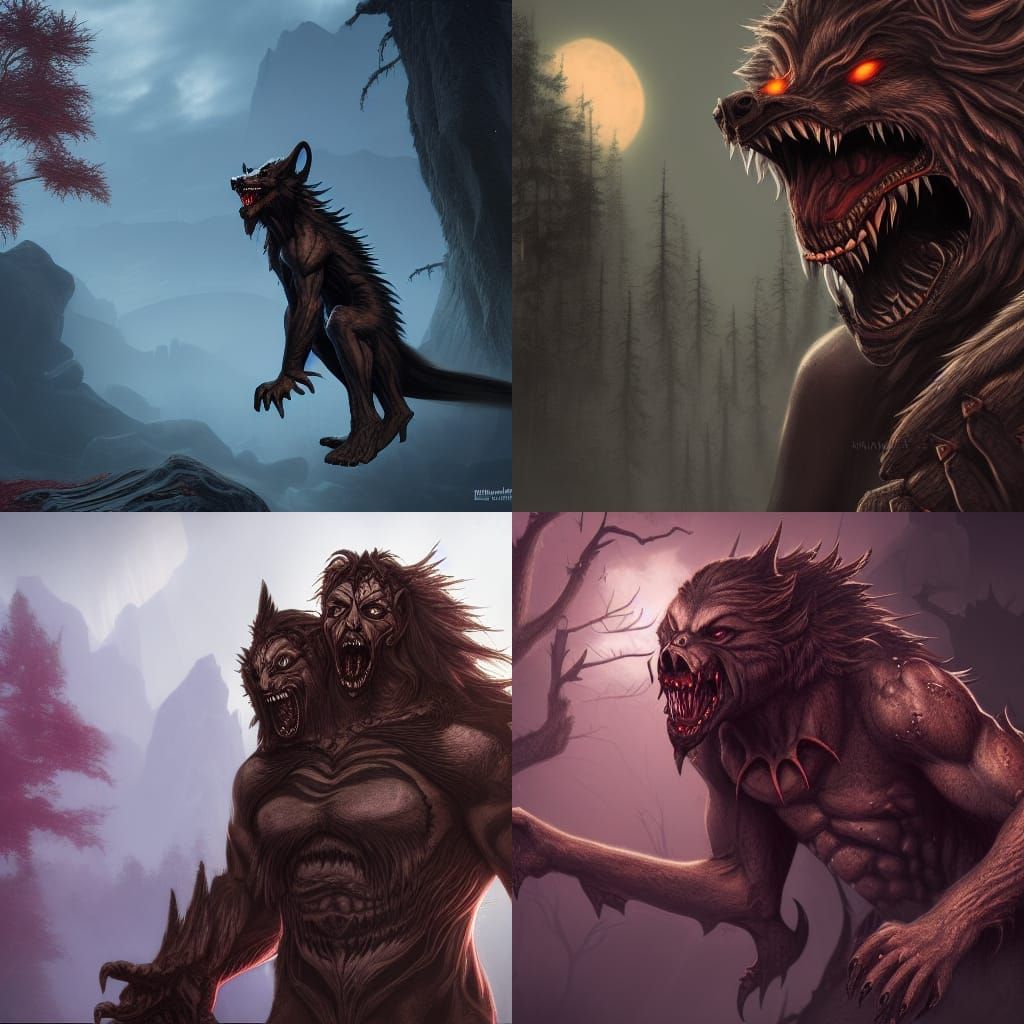 Vampire Werewolf in Detailed Matte Painting Style