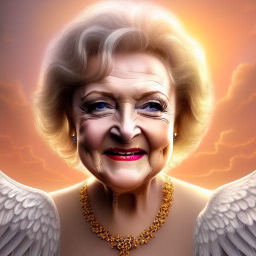 Beautiful Betty white, heavenly, colorful, angelic, insanely...