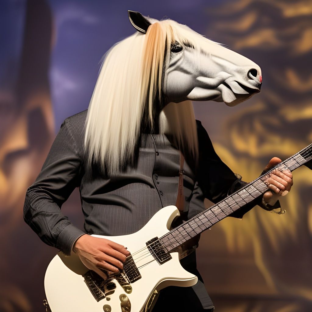 Anthropomorphic White Horse Bassist in Country Band