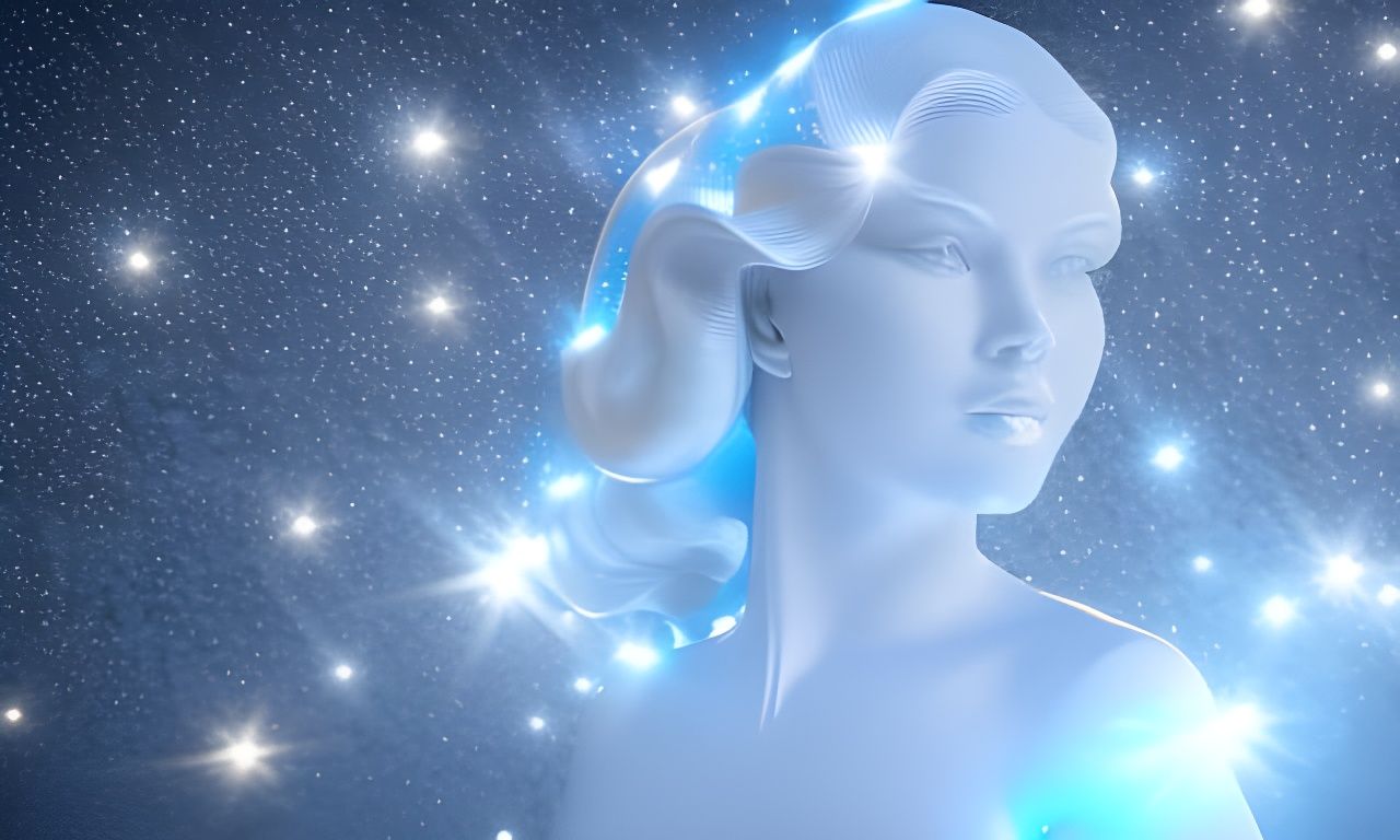 Glittering Ice Sculpture of a Beautiful Woman in Winter