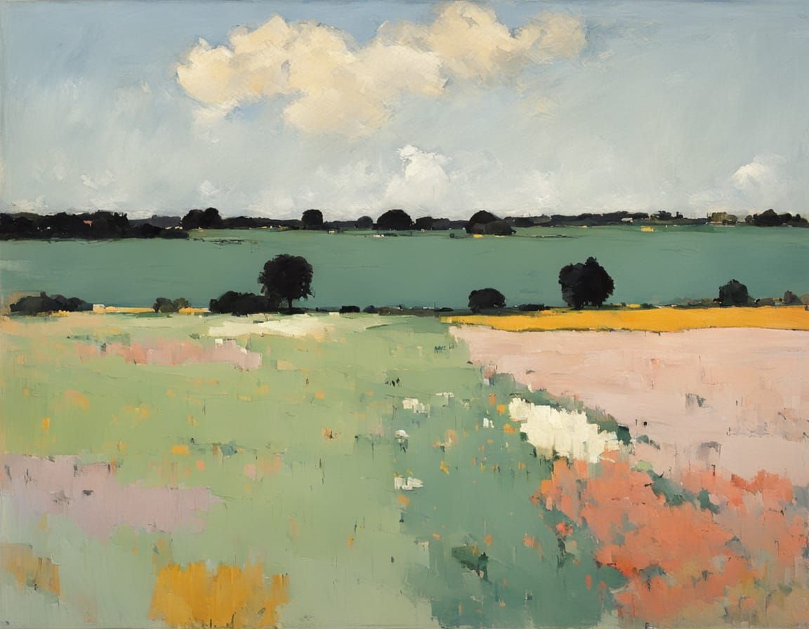 Abstract Pastel Landscape in Nicolas de Staël Style
