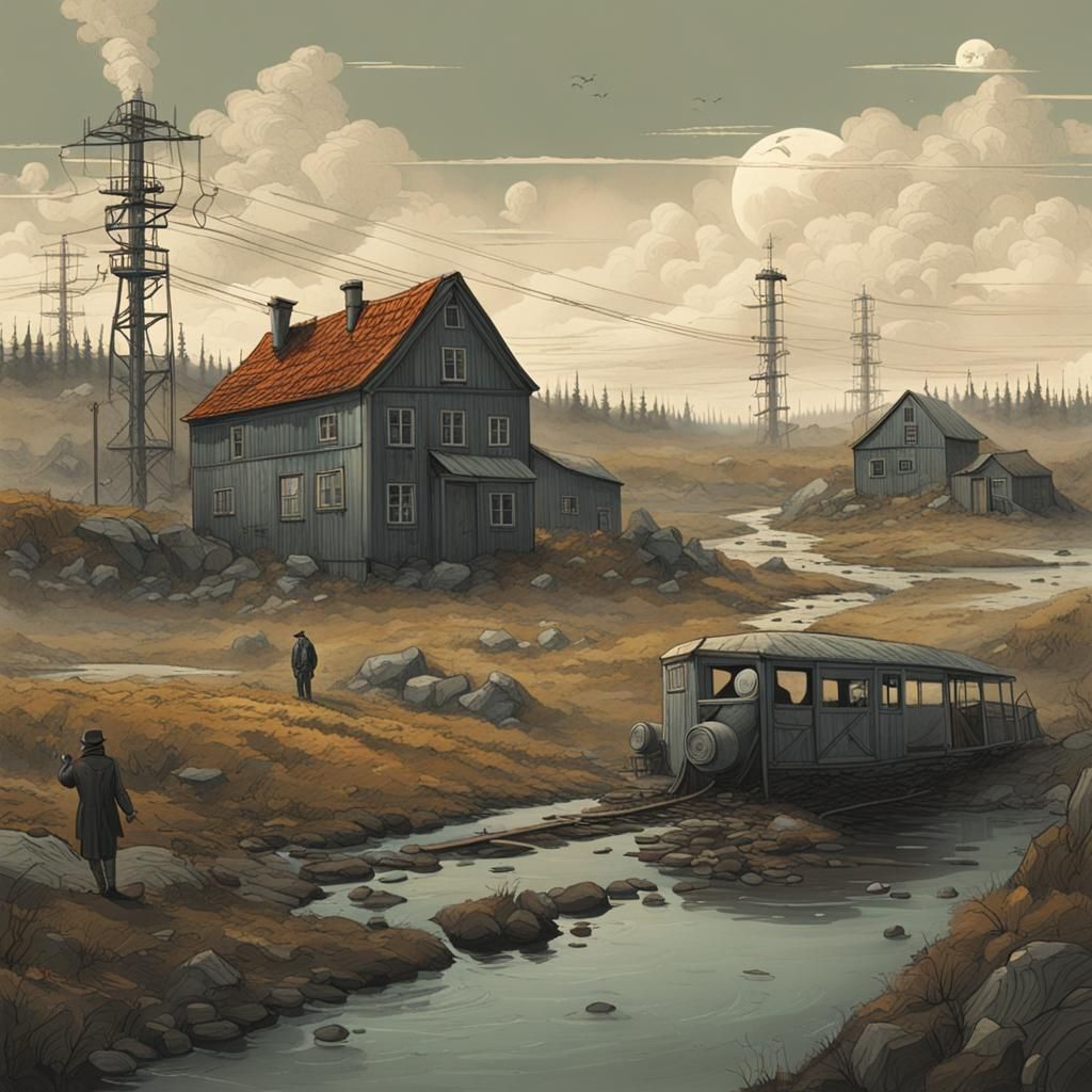 Eerie Anomaly in Rural Landscape: Stålenhag Style