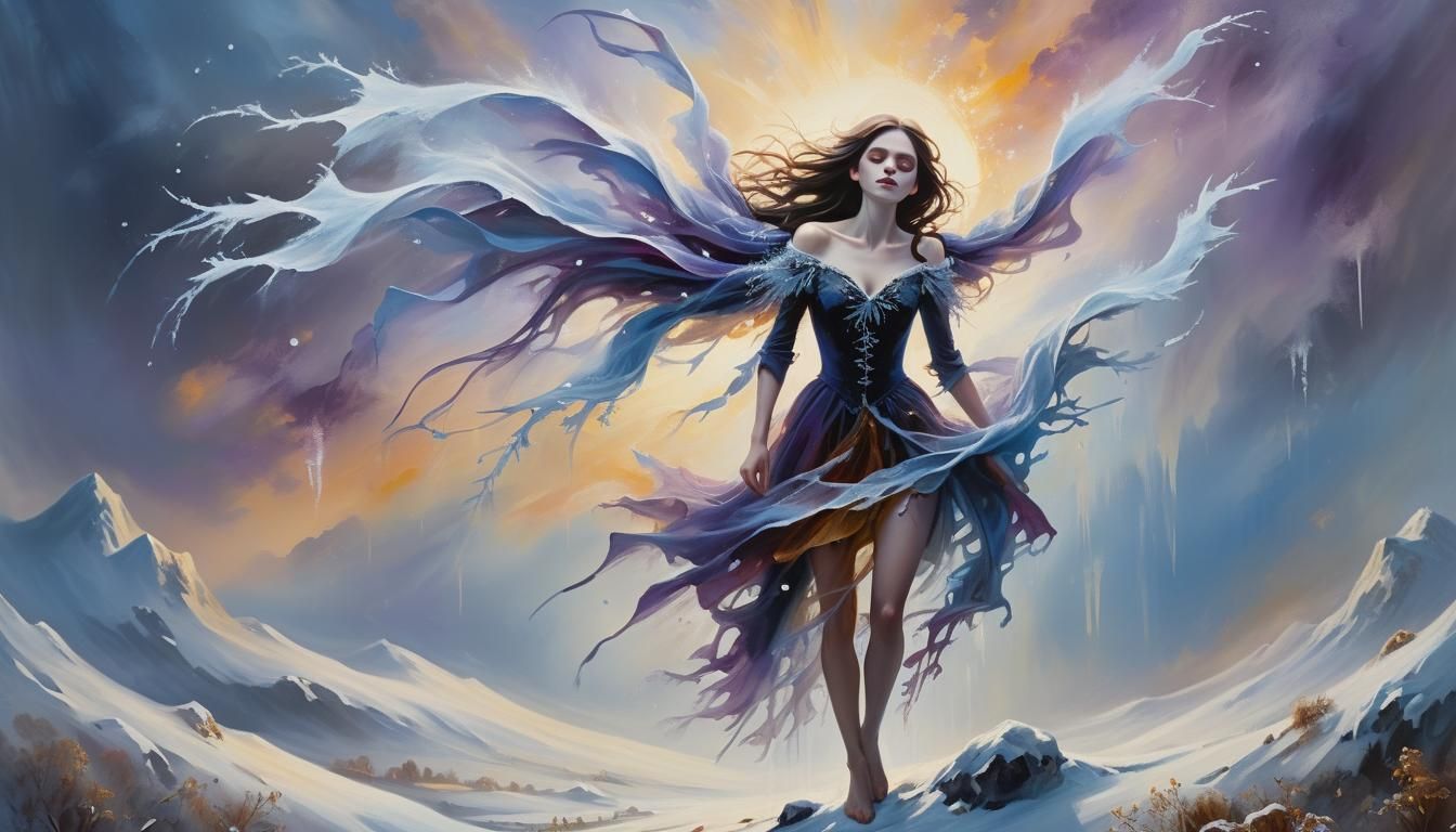 Enchanting Snowflake Vampire Silhouette in Dramatic Landscap...