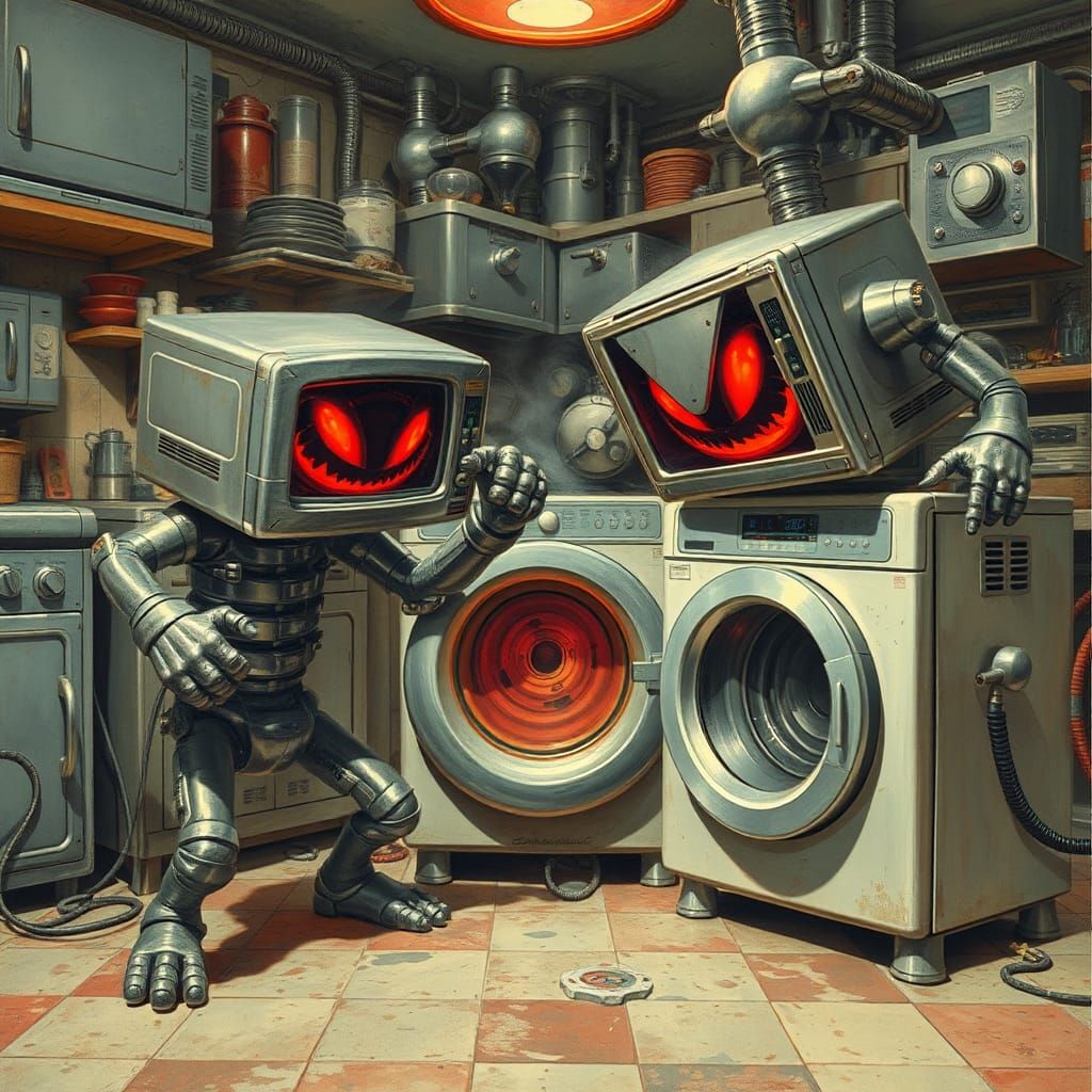 Microwaves vs Washing Machines in Dystopian Kitchen