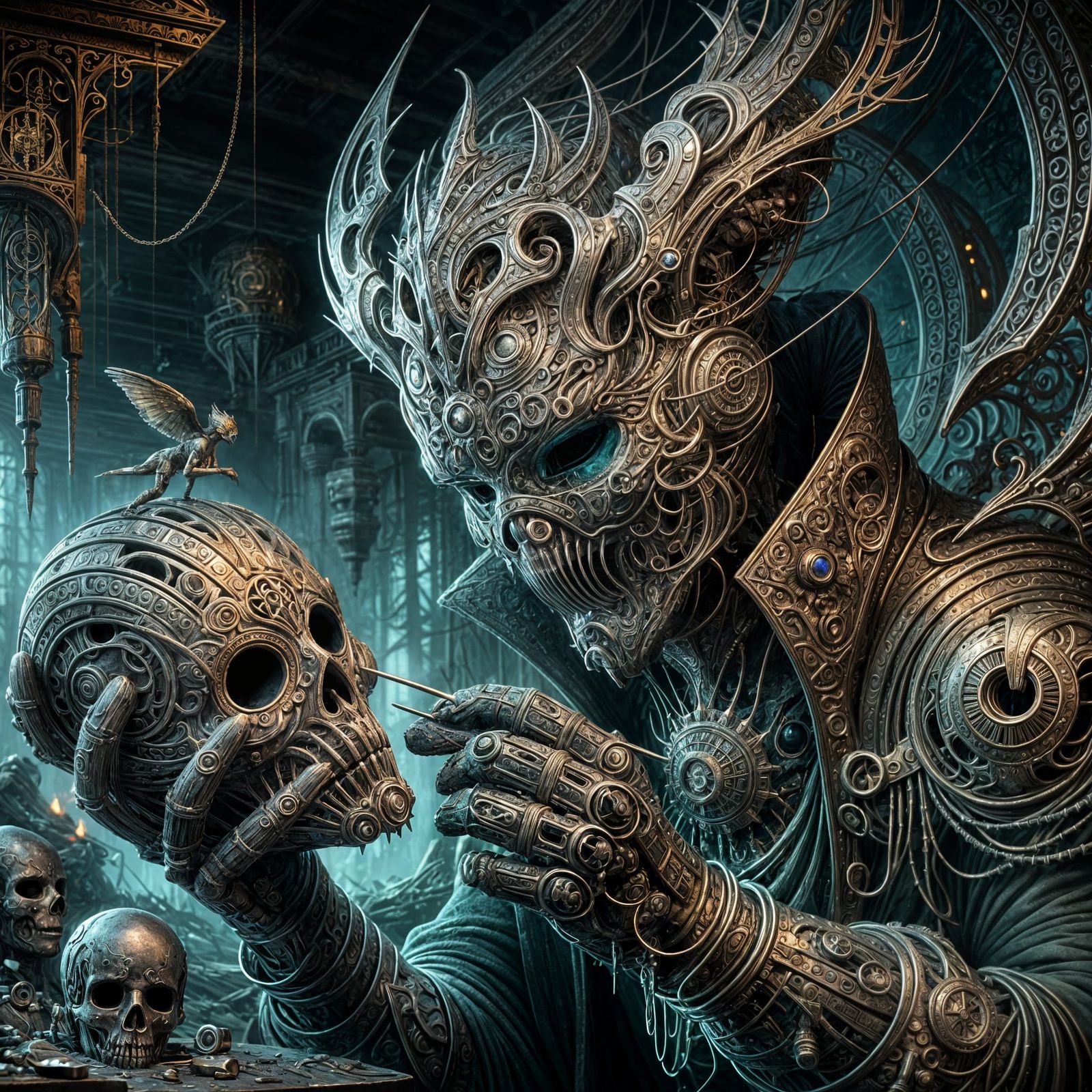 Grotesque Celestial Being Crafts Quicksilver Mask in Gothic ...