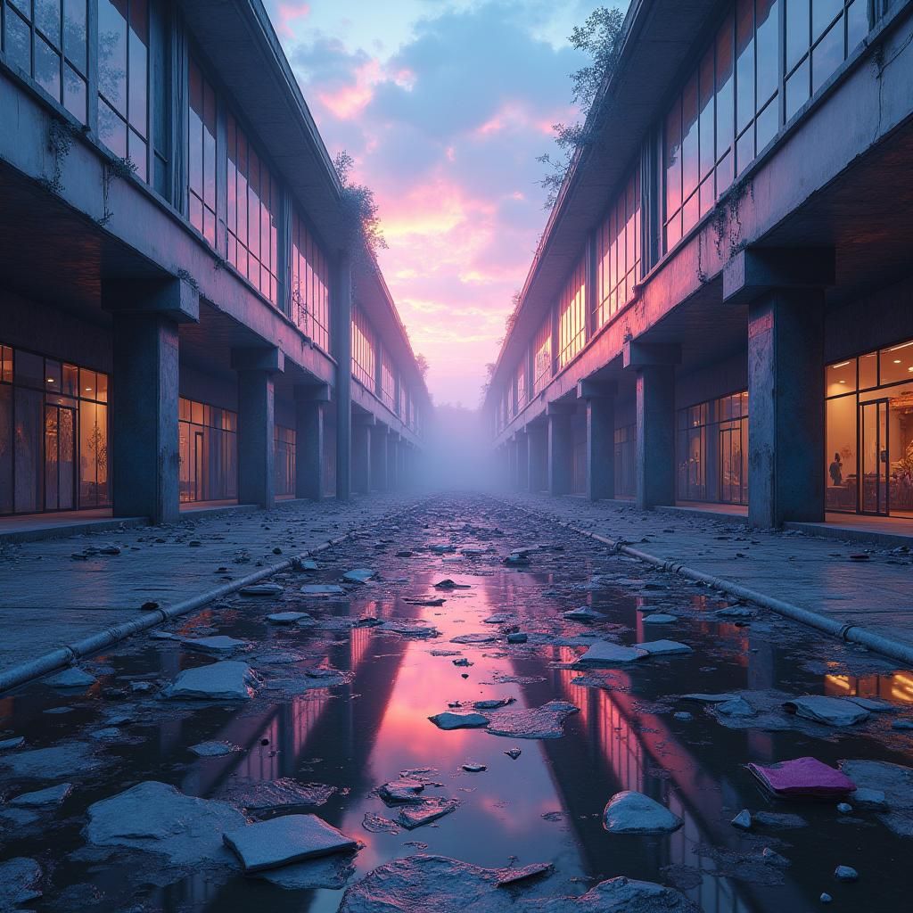 Abandoned Mall Mirror Maze in Matte Painting Style