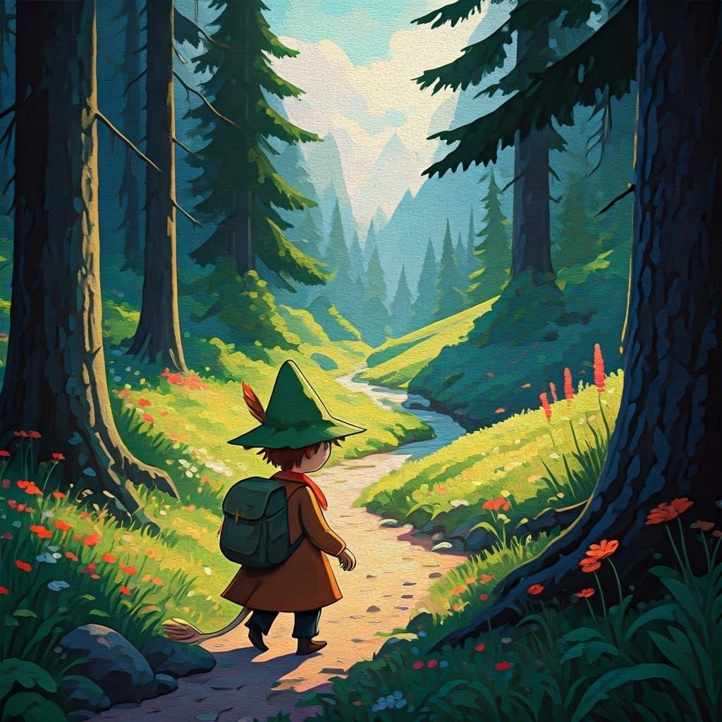 Surreal Moomin Landscape in Expressive Gouache