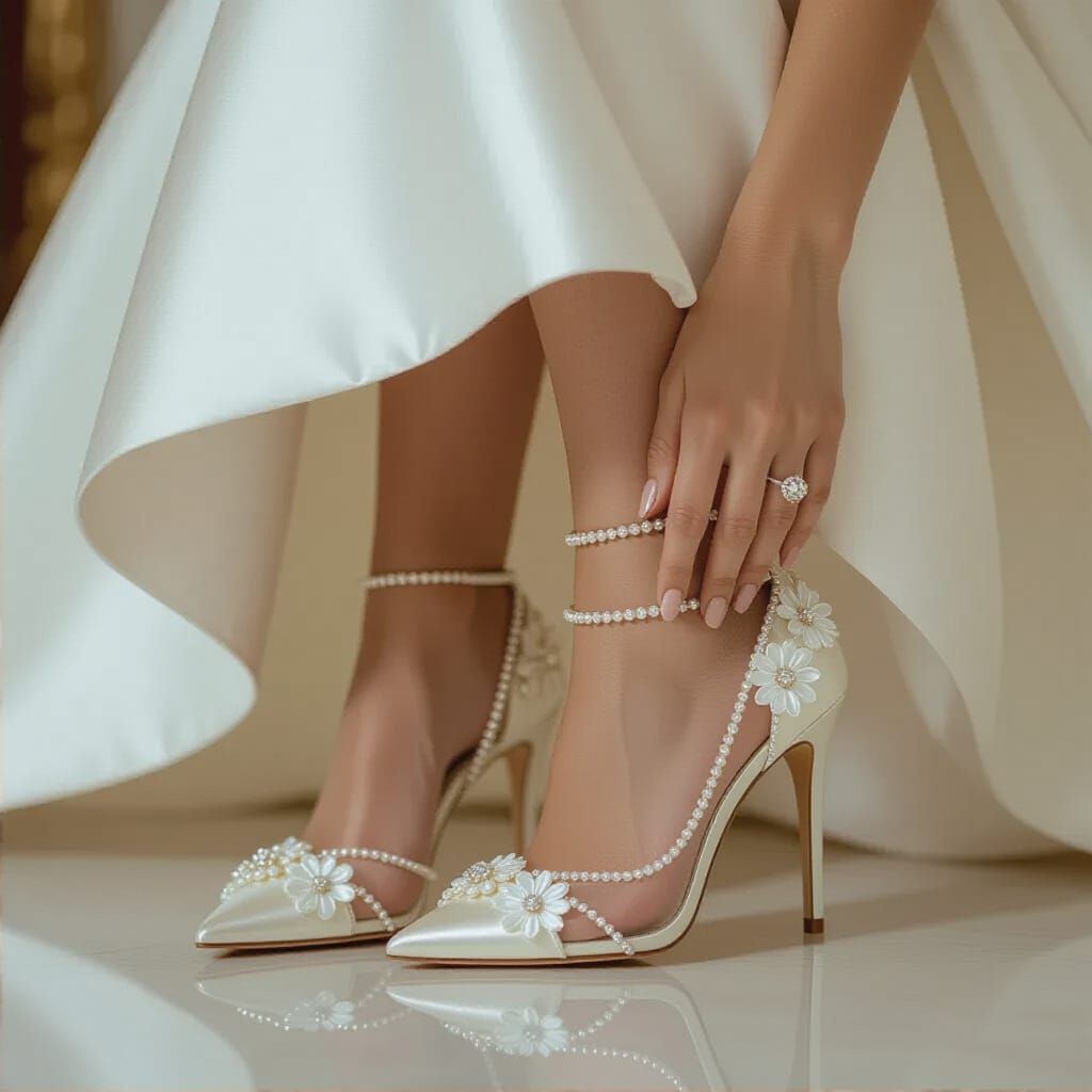Elegant Woman's Foot in Embroidered High Heel Shoe