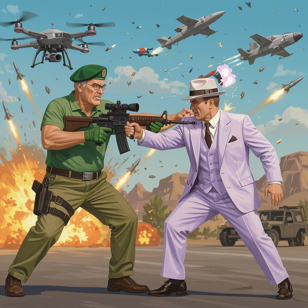 Veteran in Green Beret in Epic Battle Scene