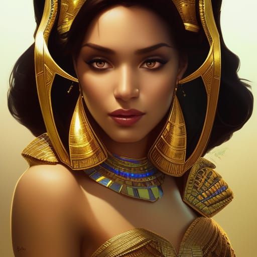 Majestic Egyptian Queen Portrait in Art Nouveau Style