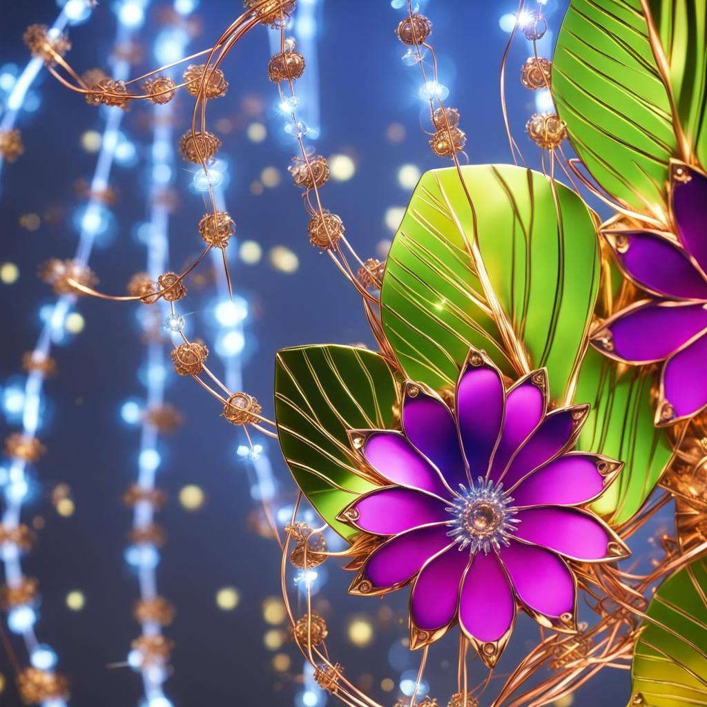 Golden Flower Island with Copper Leaves in Modern Art