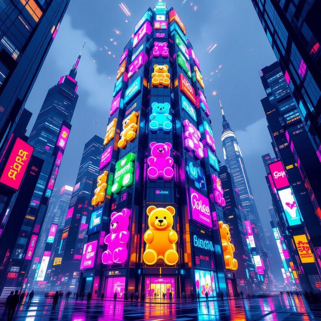 Candy Skyscraper in Gaudi-Warhol-Mead Style