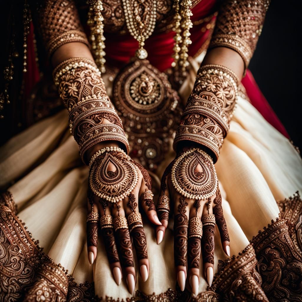 Brown-Ecru Indian bridal body decor - Mehndi