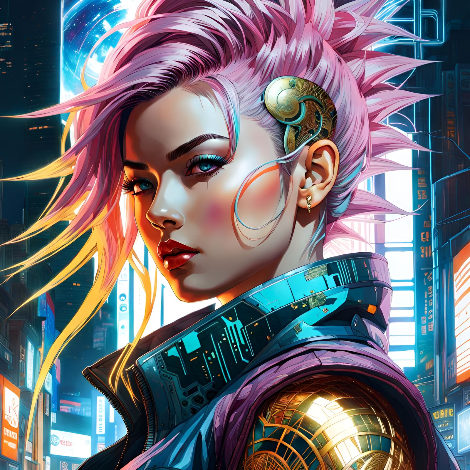 Cyberpunk Saiyan Double Exposure in Night City