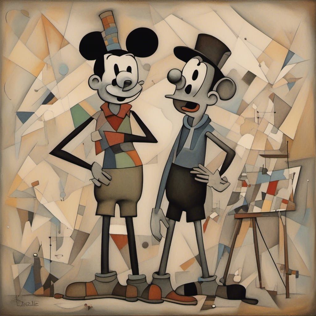 Steamboat Willie in Organic Cubism Style