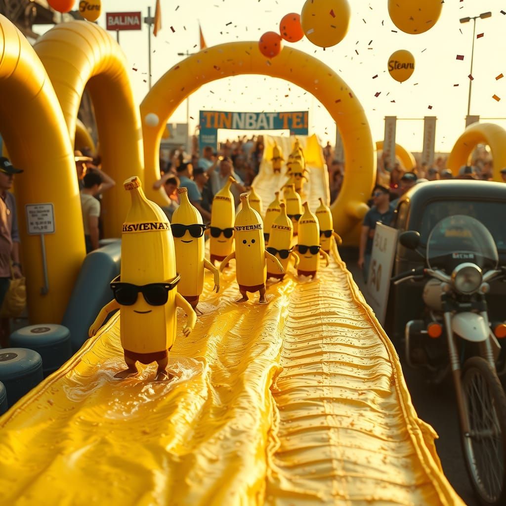 Bananas Race on Banana Peel Water Slide