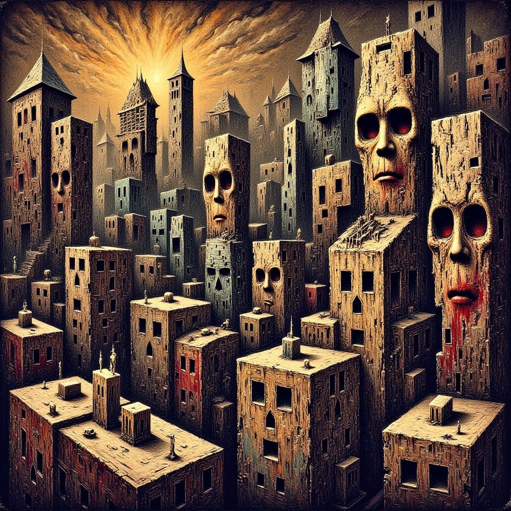 Dark Expressionist Cityscape in Vibrant Colors