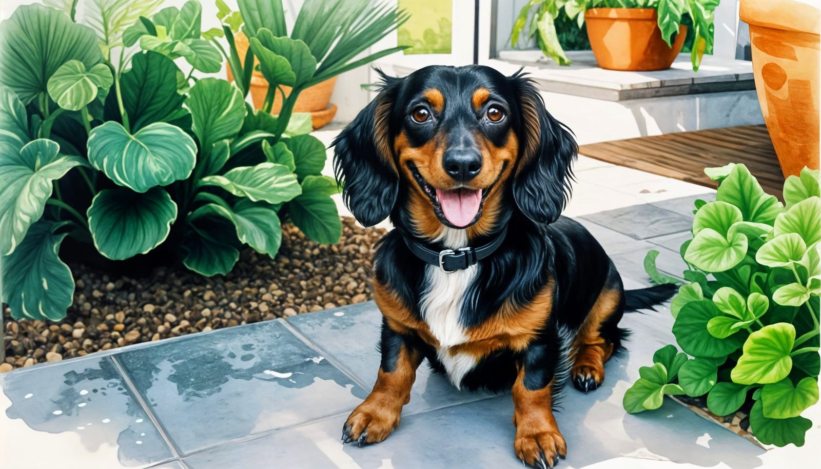 Adorable Mixed Breed Dog in Grassy Garden