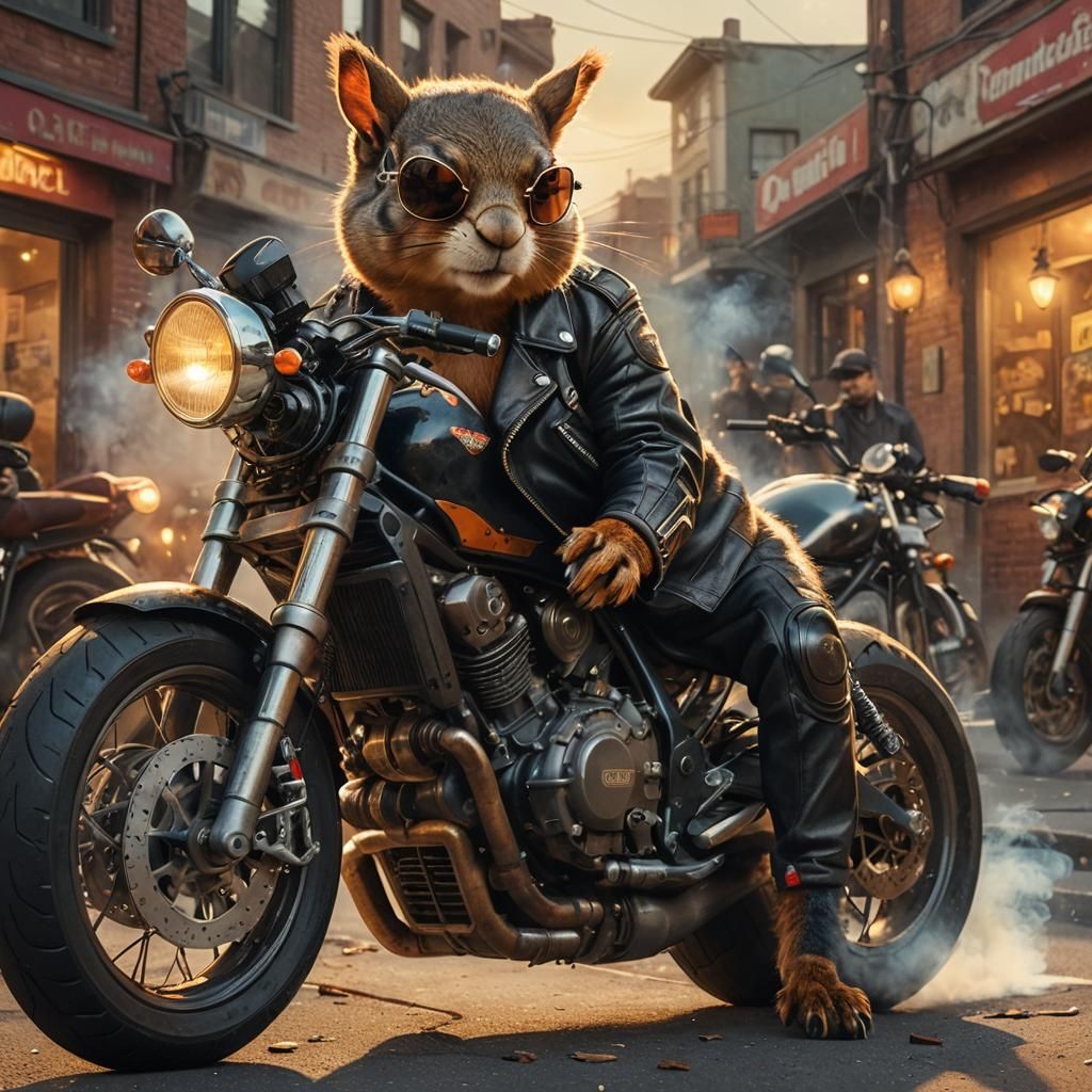 Squirrel Biker Smoking Near a Ducati: Matte Painting