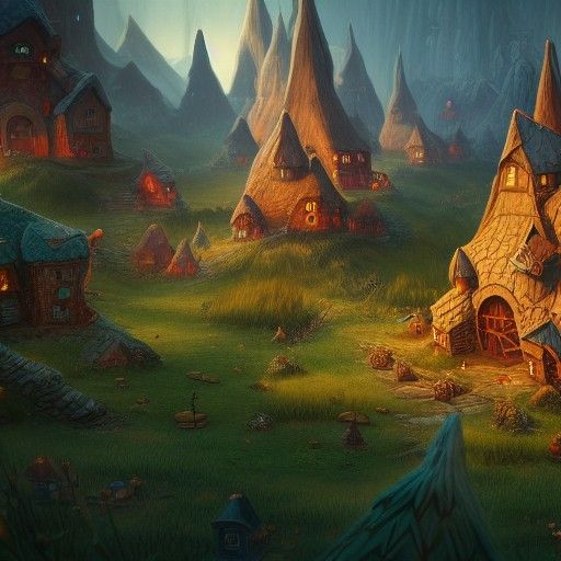Gnome Village Dominated by Giants: Fantasy Art