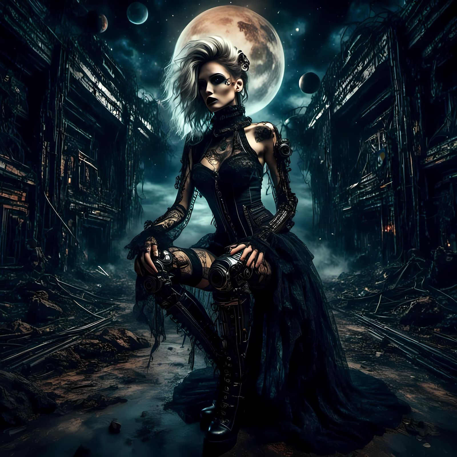 CyberGothica Spaceship Orbiting Distant Planet